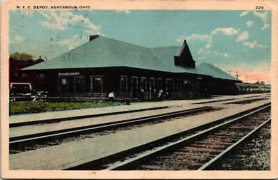 Postcard N.Y.C. Railroad Depot Station In Ashtabula Ohio~468 • $10