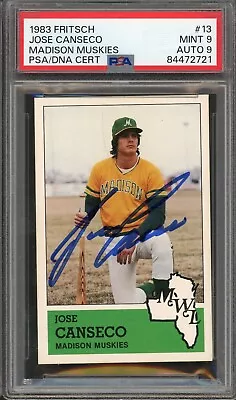 1983 Fritsch Jose Canseco Auto Madison Muskies PSA 9 Mint / 9 #13 RC Rookie • $3.25