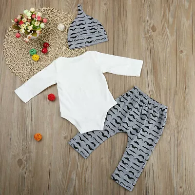 3PCS Infant Newborn Baby Boy Romper Tops+Long Pants+Hat Outfit Clothes 0-18M • $20.85