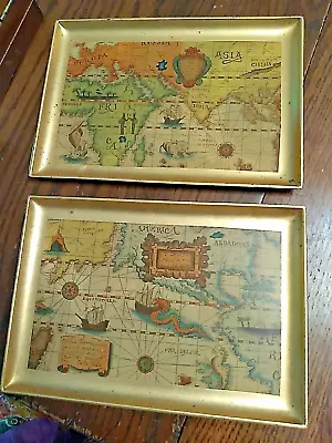 Vintage Japanese  Mapped Lacquered Trays 7.5 X 5 • $19.99