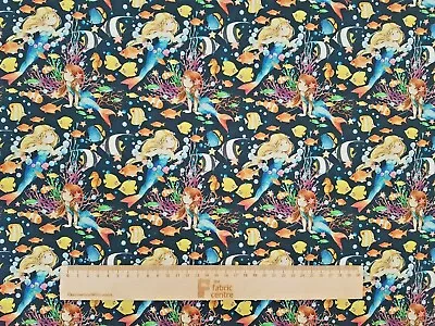 Mermaids Cotton Fabric - Deep Sea Tropical Fish Cotton Fabric - On Sale ! • £5.50