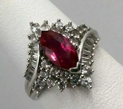 3Ct Marquise Cut Lab Created Red Ruby Halo Women's Ring 14k White Gold Finish • $87.99