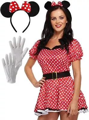 Women's Minnie Mouse Polka Dot Outfit Hen Party Halloween Fancy Dress Costume • £4.99