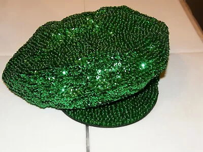 Emerald Green Sequin Brando Newsboy Cabbie Cap Hat Mardi Gras Christmas Gift New • $29.95