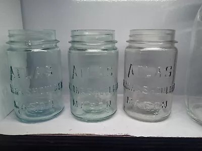 Vintage Mason Jars Lot Of 3 Atlas Strong Shoulder Mason Tinted Colorful  • $19.69