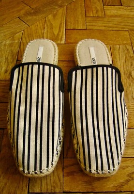 $24.40 • Buy Terrific Black + Ecru Striped Cotton ZARA Mules Slippers - 39 - BNWOT