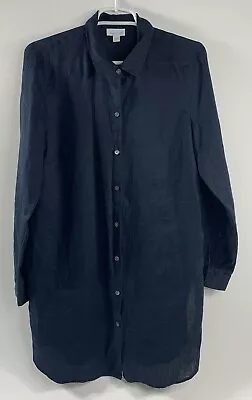 J. Jill Love Linen 100% Linen Button Down Shirt Dress Women’s M Navy Blue Tunic • $32.80