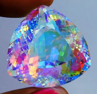 GIE Certified 63.35 Ct Natural Trillion Cut Rainbow Color Mystic Quartz Gemstone • $24.01