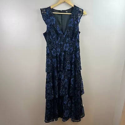 Lulu's Molinetto Lace Maxi Dress Size Medium Blue Ruffled Tiered Party Formal • $49.99