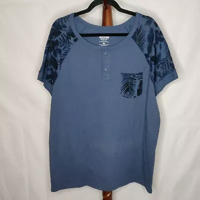 Mossimo Men's Size XL T-shirt Blue & Black Round Neck With Buttons Short Sleeves • $18.85