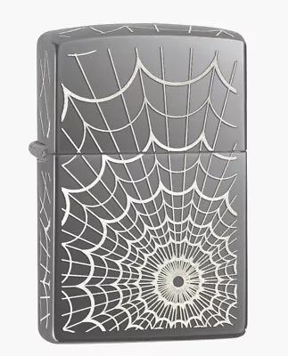 Zippo Lighter Spider Web Black Ice High Polish Free Zippo Fluid With Lighter Gif • $75.95