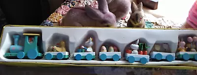 Vintage  '70's   7 Car 18  Wooden Easter Train Bunnies Eggs Chicks Decor • $19.95