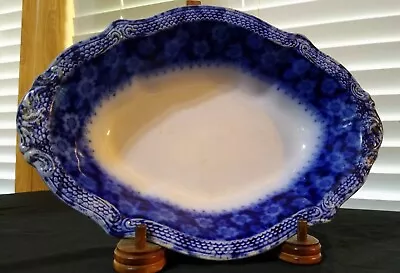 W H Grindley & Co Flow Blue Oval Scalloped Edge Vegetable Bowl 10  England As Is • $49.99