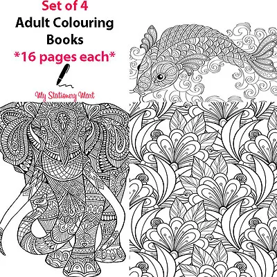 4 Set Adult Colouring Book Therapy Book Garden Animal Ocean Theme Generic Books • £3.29