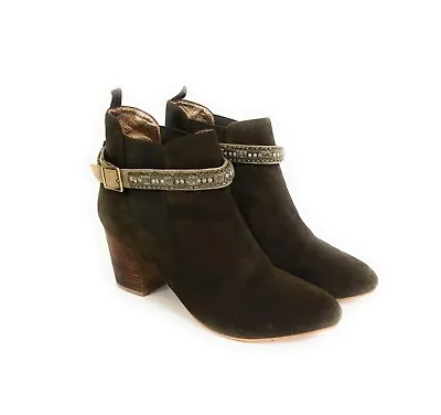 Anthropologie Miss Albright Olive Green Suede Ankle Booties Womens Size 8.5 • $98