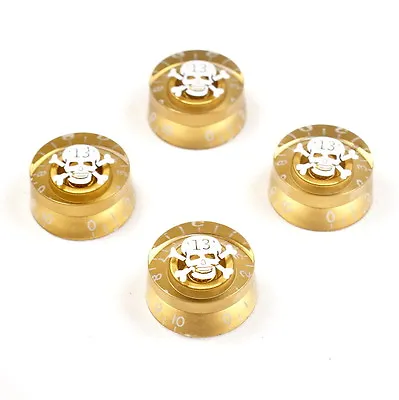 4 X Speed Knobs Hatbox Guitar Knobs - Amber Gold With White Skull Mark  • $8.99