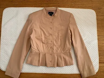 MODA International Womens Sz M Nude Beige Real Leather Jacket Peplum Jacket • $47.20