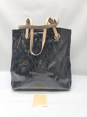 Michael Kors Jet Set Logo Tote Black Shiny  Shoulder Patent Leather Bag Purse • $39.99