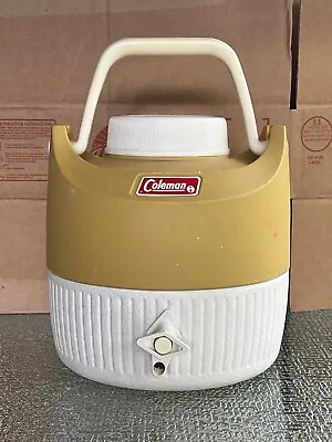 $24.99 • Buy Vintage Coleman Water Jug Cooler Drink Dispenser Tan/White 1 Gallon Camping Gear