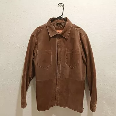 Men’s Brown Suede Jacket 2 Front Pockets Sette Ponti Large Genuine Leather • $40