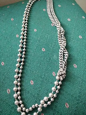 J Crew 2 Strands Chain Women Necklace With Rhinestones On One Side. Silver Color • $36