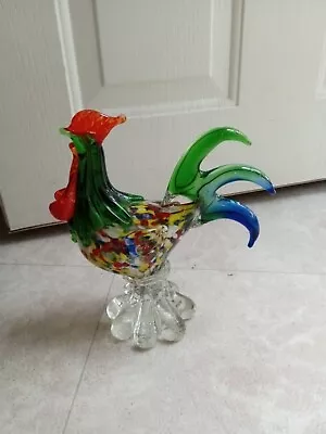 Hand Blown Confetti Glass Rooster Chicken Murano Style8.5  Tall • $33