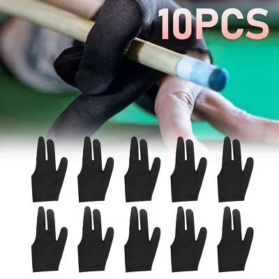 10PCS 3 Fingers Billiard Cue Pool Gloves For Snooker Left Hand Nylon Accessories • $7.94