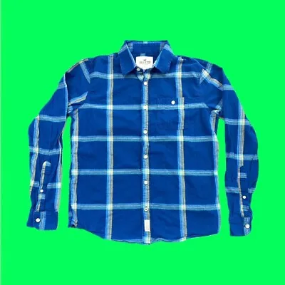 HOLLISTER California Checkered Plaid Men's Long Sleeves Flannel Shirt Blue M • £14.99