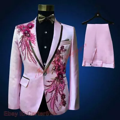 New Coat&pants Men Suits Slim Fit Sequins Embroidery Blazers Dress One Botton • $83.59