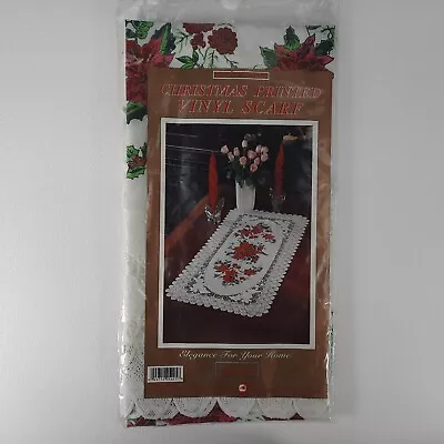 Better Home Christmas Printed Vinyl Table Scarf Doily Runner 16x33  Red Flowers • $14.99