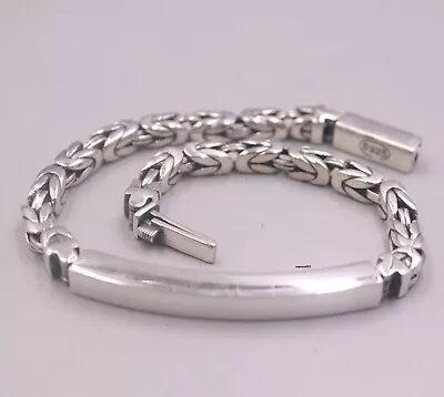 Solid 925 Sterling Silver Chain Men Byzantine Smooth ID Bracelet 24-25g/8.2inch • $75.60