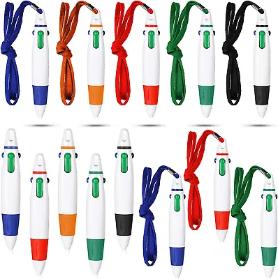 Retractable Pen With Lanyard Neck Pens Pen In A Rope Shuttle Pen 4 Color Ink Bal • £17.02