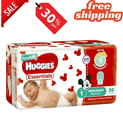 $21.99 • Buy New Huggies Essentials Nappies Size 1 (up To 5kg) 28 Pack