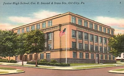 Postcard PA Oil City Junior High School E Second & State Linen Vintage PC F7965 • $4