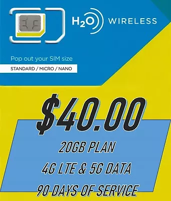 H20 Wireless 3 Months Of Service - $40 Plan With 20GB Of High Speed Data • $79.95