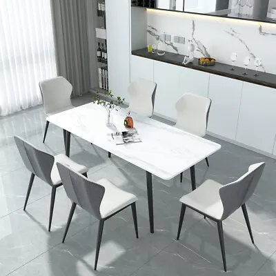 Levede Dining Table Steel Home Kitchen Marbled White Cafe 4-6 Seater 150x90cm • $259.99