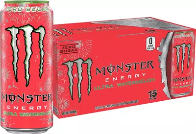 Monster Energy Ultra Watermelon Energy Drink Sugar Free 16 Ounce (Pack Of 15) • $35.08