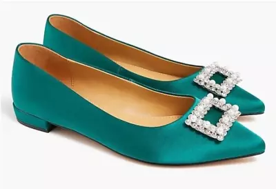 NEW J. Crew Green Crystal Embellished Pointed-Toe Flats Size 6 Carrie Bradshaw • $55.87