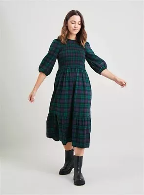 TU Tartan Navy Plaid Brushed Cotton Maxi Dress Prairie  Cabbages & Roses UK12 • $31.07