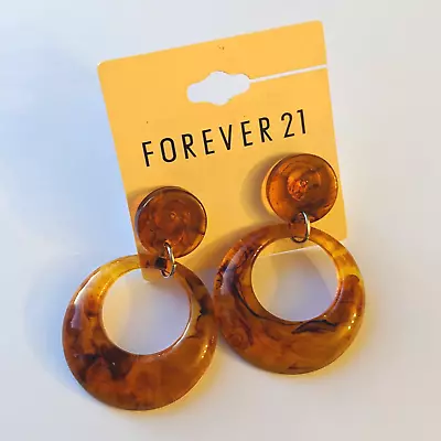 £9.99 • Buy New! FOREVER 21 Acrylic Tortoiseshell Circle Drop Earrings Retro Vintage Studs