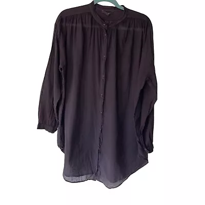 SKIN Brea Lounge Caftan Top Size Large Deep Plum Oversized Organic Cotton Voile • $129.81