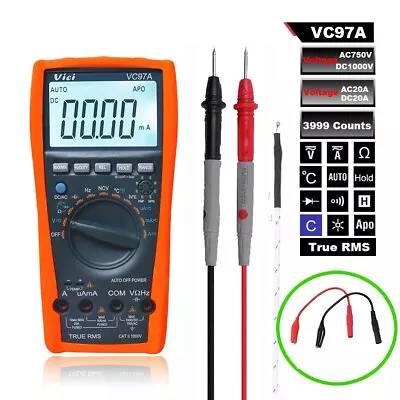 VC97A 3999 TRMS Digital Multimeter DMM AC DC Voltmeter Capacitance Resistance • $18.79