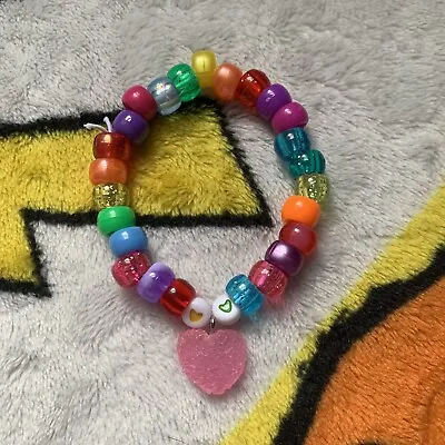 Jelly Tot Style Heart Kandi Bead Bracelet Charm Kawaii Rainbow Candy Sweet Cute • £4