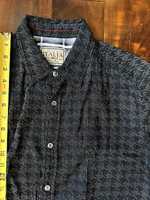 Vintage Italia Shirt Mens Medium Casual Button Up Black Houndstooth Long Sleeve • $9.99