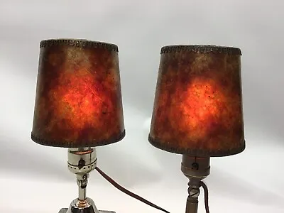 Pair Arts Crafts Mission Mica & Brass Clip-On Lamp Shades For Sconce Chandelier • $42