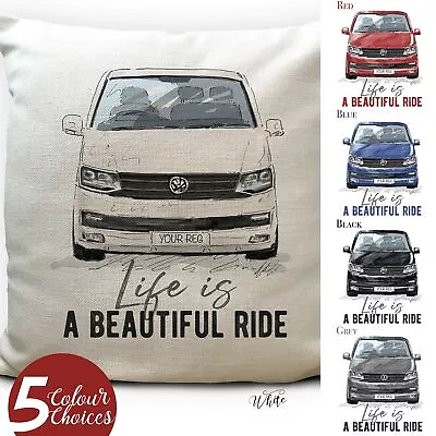 Camper Van Transporter T6 Cushion Cover Gift 5 Colours Personalised Number Plate • £14.99