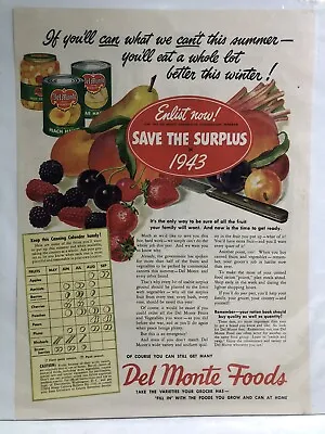 Vintage Original Del Monte Food Advertising Paper Canned Fruit Art 1943 Rations • $20