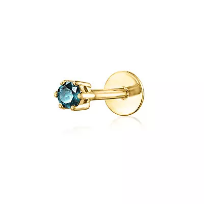 Blue Diamond-Accented Single Flat-Back Stud Earring In 14kt Yellow Gold • $69