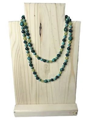 Green/Blue/Aqua Gold TonedFaux Peridot & Agate Glass Bead Long Pop-over Necklace • $19.80