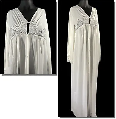 Vintage Wedding Night Lacy Nylon Robe White Peignoir NOS Lace Insets L • $49.99